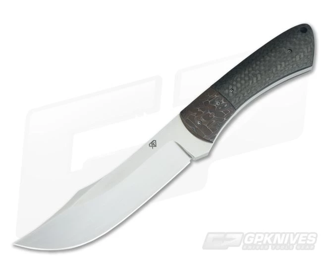 Aaron Frederick 3PS Scimitar CPM-154 Fixed Blade Damascus Bolster Carbon Fiber