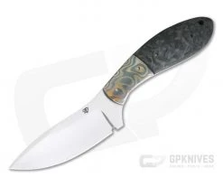 Aaron Frederick Custom Fixed Blade Skinner Brass Zirconium Bolster Marbled Carbon Fiber 4204