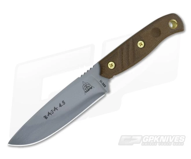 TOPS BAJA 4.5 Black River Wash 1095 Green Canvas Micarta Fixed Blade